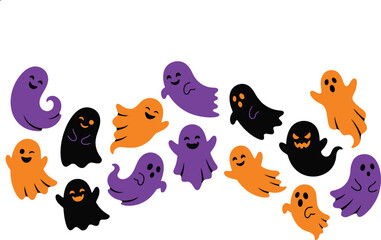 Naklejka premium Set of cute cartoon ghosts isolated on a white background for fun holiday party invitations or festive seasonal children crafts.