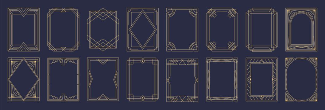Art deco border set. Vintage ornament frame, design card template or simple bohemian logo badge. Retro arc. Filigree framework, elegant luxury decoration. Vector elements line collection