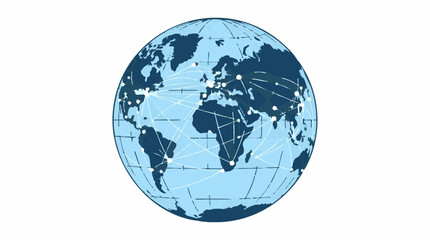 Fototapeta premium Global network connections illustrated on a light blue earth globe with dark blue continents and white connecting lines Isolated on white background
