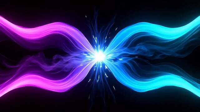 Purple and blue energy streams collide