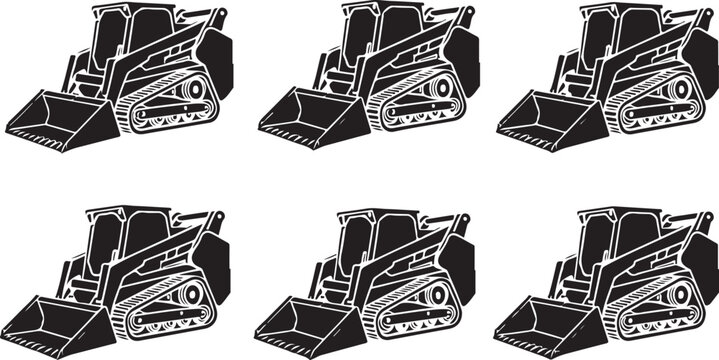 Skid Steer Loaders And Compact Track Loaders Black And White Vector Illustration