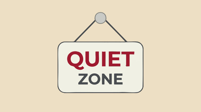 Illustration of a "Quiet Zone" hanging sign promoting peace and silence