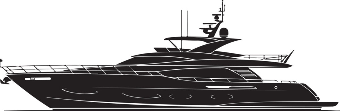 Motor yacht silhouette side view black on white background
