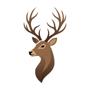 A cartoon illustration of a deer head with large antlers on white background. Resizable and editable, EPS 10.