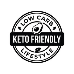 Fototapeta premium Keto friendly low carb stamp seal icon. Healthy food label design for diet and nutrition packaging.