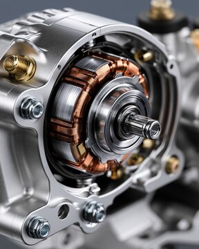 Closeup of a compact passenger electric power steering motor assembly showcasing precise rotor and stator installation within a small automotive housing.