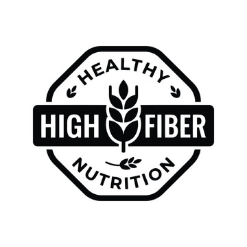 High fiber healthy nutrition stamp seal. Organic food label badge for natural diet product branding.