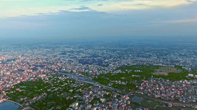 4K Aerial Top down Buildings and Apartment with Multiple Building aerial. Urban Buildings and Apartment at bridge road at Delhi. Cinematic cityscape drone shot. Noida Buildings.