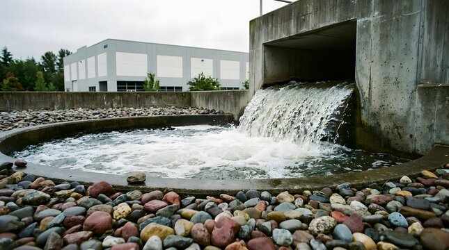 Industrial water discharge concrete outlet structure and turbulent flow