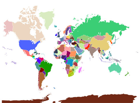 Map of the world (or world map) on a white background, in color, mapa mundi, mapamundi