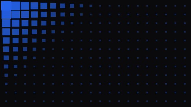 Abstract gradient pattern of blue squares fading into a black background