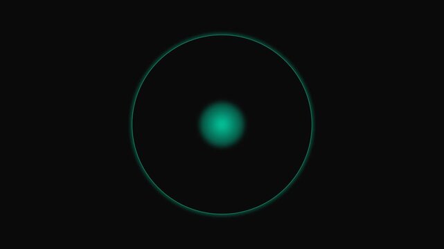 A glowing cyan orb centered within a thin circular ring on a black background