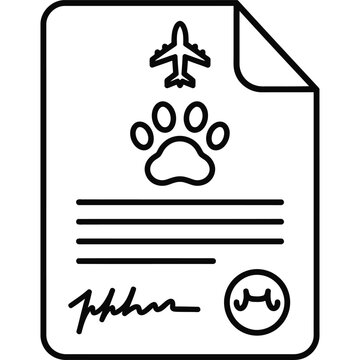 Pet Health Certificate Line Icon Animal Travel Document Outline Vector Symbol