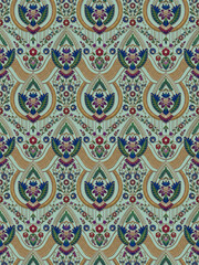 Luxury-Ethnic-Damask-Seamless-Pattern,-Traditional-Royal-Floral-Motif-Textile-Design-with-Gold-Outline-Elements-light-blue