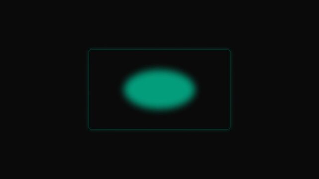 A glowing teal ellipse centered within a thin angled rectangular frame