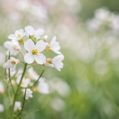 Fototapeta premium Delicate white wildflowers in a meadow, soft focus nature photography
