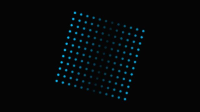 A grid of glowing blue dots arranged in a square pattern on black background