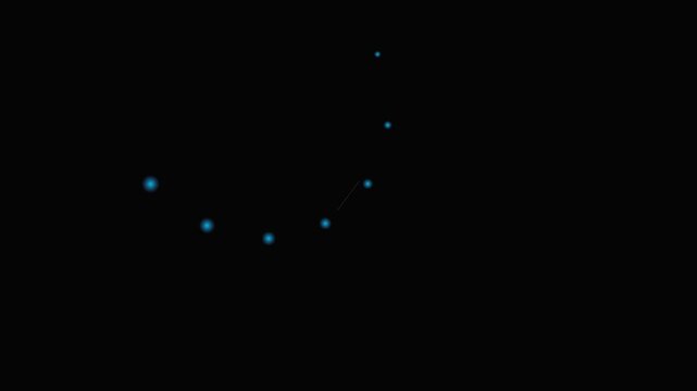 A sequence of glowing blue dots arranged in a gentle downward arc pattern