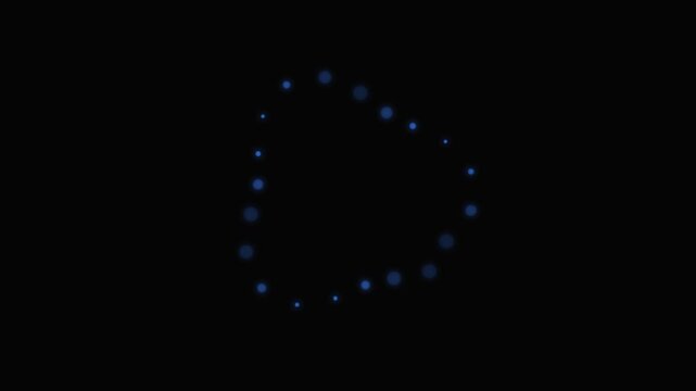 A glowing blue digital loading icon rotating against a solid black background
