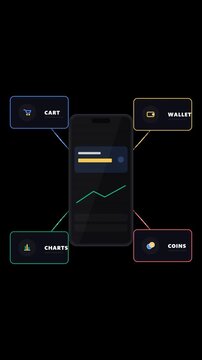 Mobile Application Interface Featuring Financial Analytics and E-commerce Integration Icons