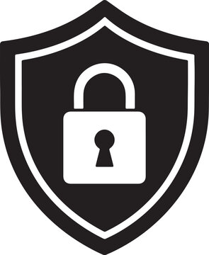 Black shield icon with a white padlock symbol for cyber security Vector