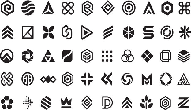 Set of abstract black geometric logos and modern vector icons Vector