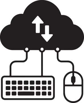 Cloud computing icon with keyboard and mouse connected to a data server Vector