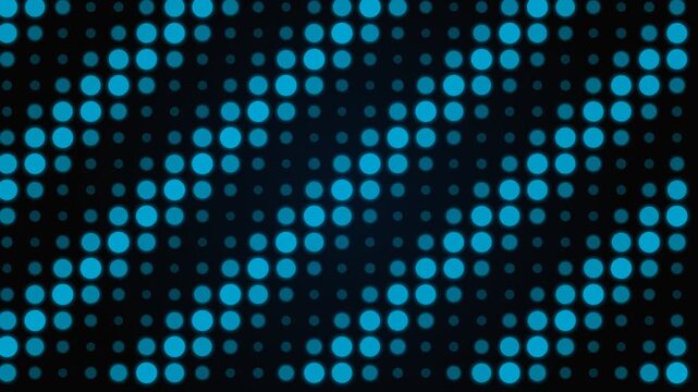 Vibrant blue polka dot pattern arranged in diagonal lines on a black background