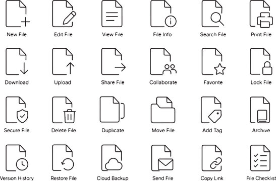 Set of hand drawn document file and folder icons for web interface Vector