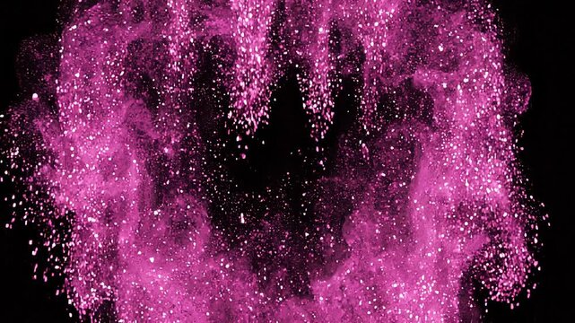 Abstract glowing pink geometric shape with particle effects and light flares on a dark background