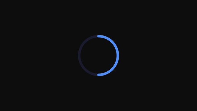 Circular loading bar progress indicator icon blue neon light glow on black background graphic