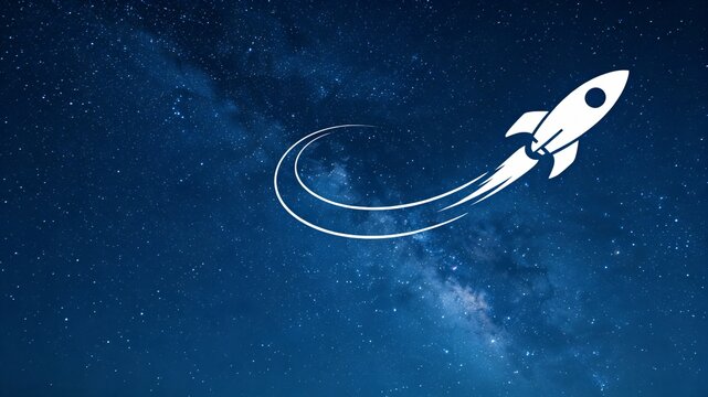 White rocket soaring through starry night sky