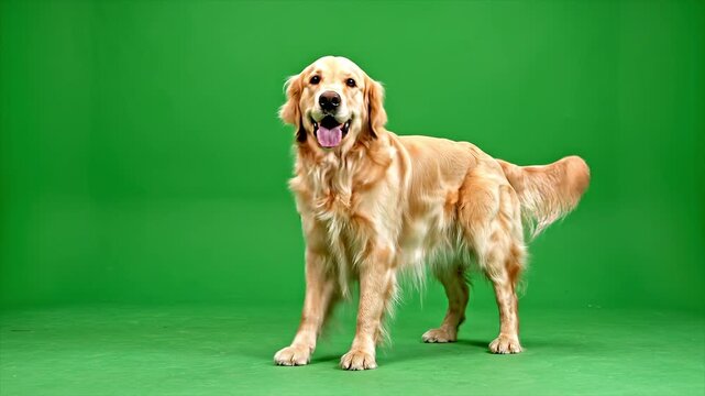 Golden Retriever Standing Wagging Tail on Green Screen