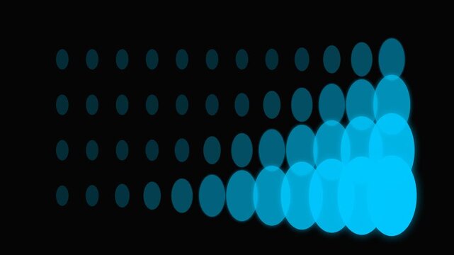 A grid of blue circles fading in size and brightness on a black background