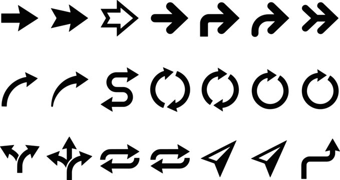 Collection of bold arrow silhouettes for signage and wayfinding system design