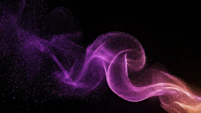 Glowing Electric Purple Particle Light Streak Slashing Across Dark Background with Sand Trail