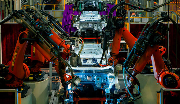 Automobile production factory assembly line welding