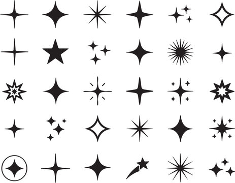 Set of various black star and sparkle icons for design Vector
