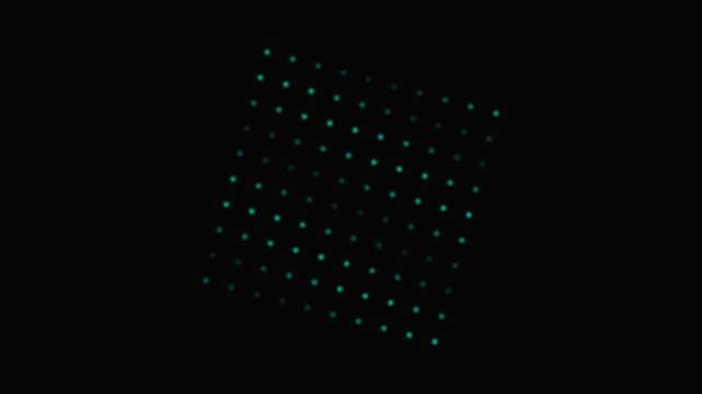 A grid of glowing emerald green dots set against a deep black background