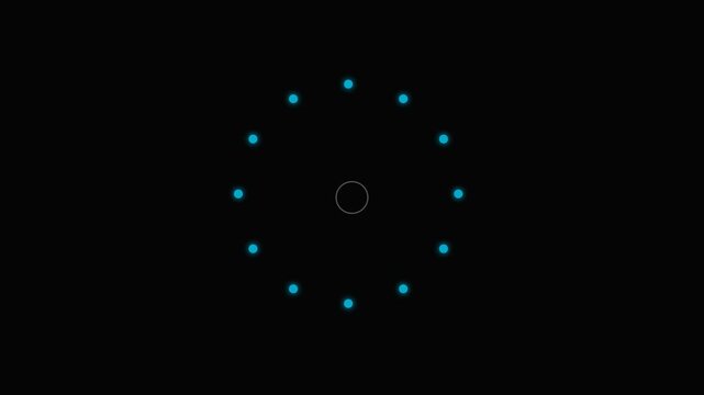 A circular arrangement of bright blue dots surrounding a central thin circle