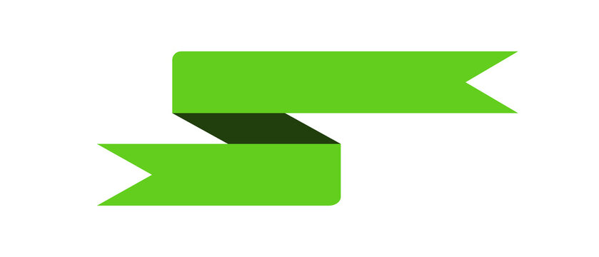 Bright green folded ribbon banner template for design projects isolated on transparent background with showcasing double layer structure sharp arrow head tips both ends PNG