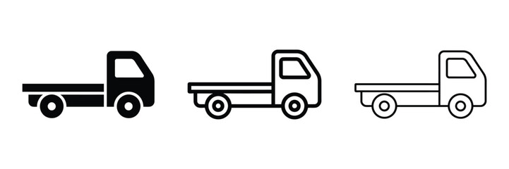 Fototapeta premium Flatbed truck icon silhouette vector outline and line art