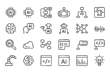 Fototapeta premium Artificial Intelligence Line Art Collection for Technology and Innovation Design