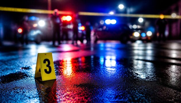 Forensic Evidence Marker at Night Crime Scene