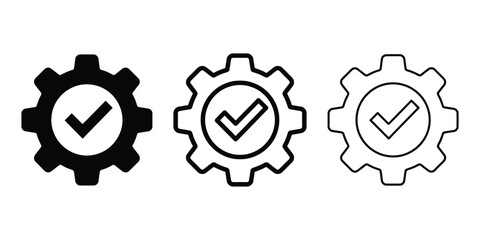 Gear with check mark icon silhouette vector outline and line art © MD