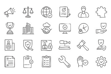 Fototapeta premium Corporate Regulation Outline Icon Set for Risk Management and Certification