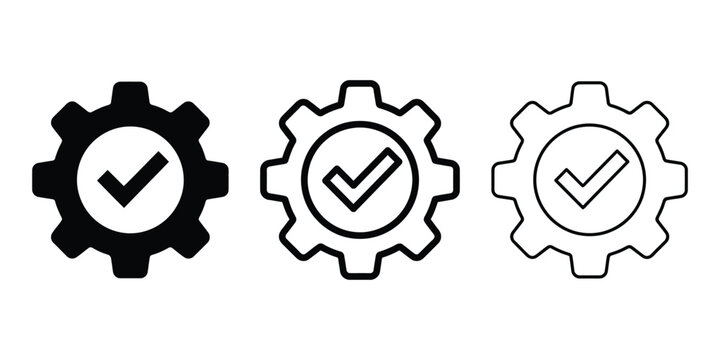 Gear with check mark icon silhouette vector outline and line art
