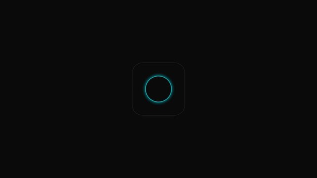 Minimalist glowing blue circle centered within a rounded square on black