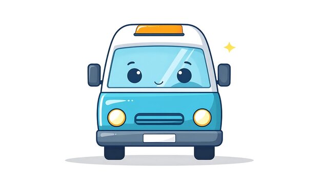Blue electric car with glowing headlights on white background.