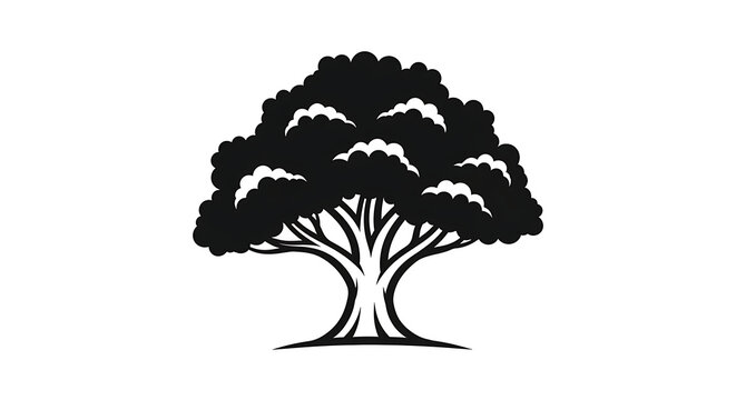 Black silhouette icon of a large oak tree